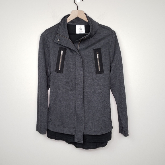 Cabi #3184 Love Carol Gray Jacket Mesh Moto SZ XS Blazer Stretch - Picture 2 of 7